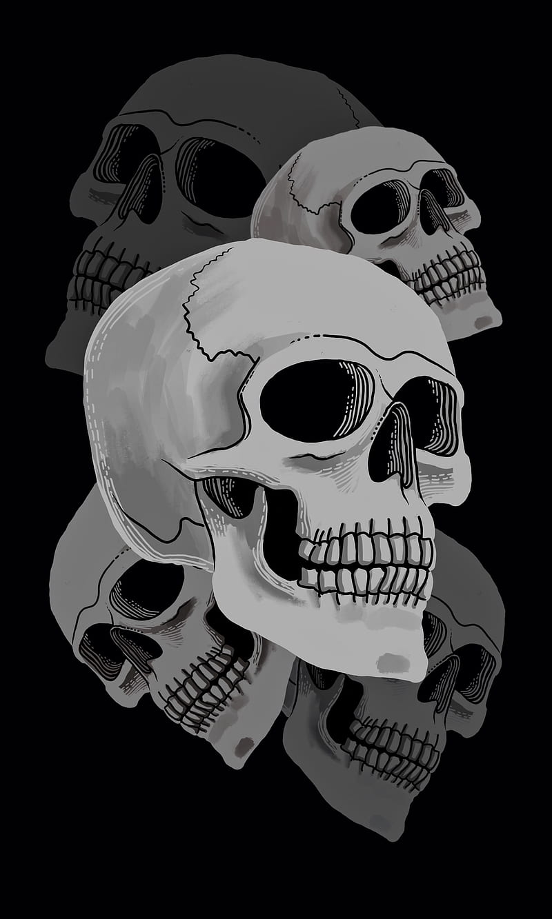 Five Dead Grey, My, art, black, bones, creepy, dark, death, drawing, halloween, muerte, noir, occult, skull, skulls, HD phone wallpaper