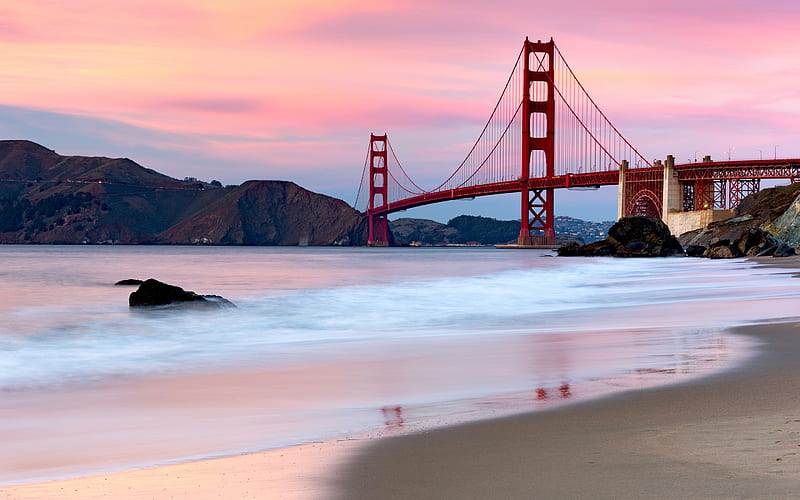 Golden Gate Bridge, evening, sunset, San Francisco, Golden Gate Strait, California, USA, HD wallpaper