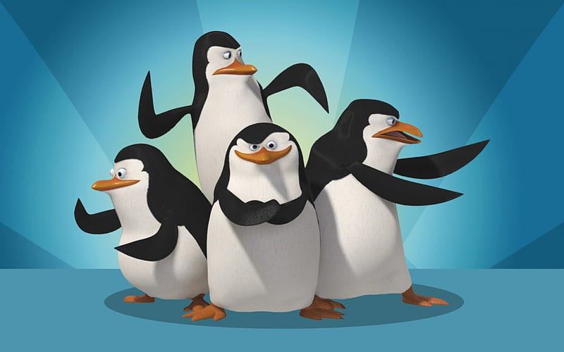 The Penguins-Madagascar, madagascar, smile, penguins, wave, HD wallpaper