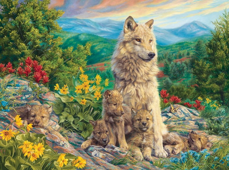 MY FAMILY, PUZZLE, MAMA, CUB, FAMILY, WOLVES, HD wallpaper