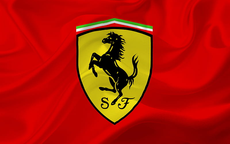 Ferrari, red flag, Ferrari logo, red silk, HD wallpaper