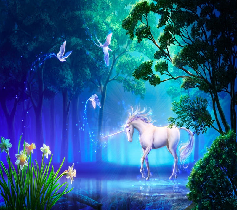 Unicorn, land, magic, nature, HD wallpaper
