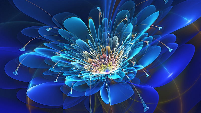 Two shades of blue, Fractal, Explosion, Flower, Blues, HD wallpaper ...