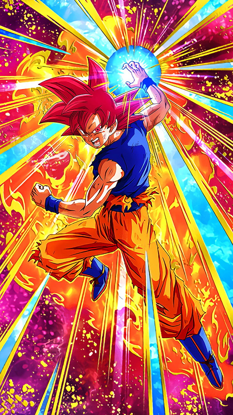 Goku SSG Red 2, dragon, ball, super, saiyan, god, anime, HD phone wallpaper