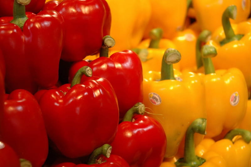 Bell peppers, red, food, healthy, yellow, vegetables, HD wallpaper