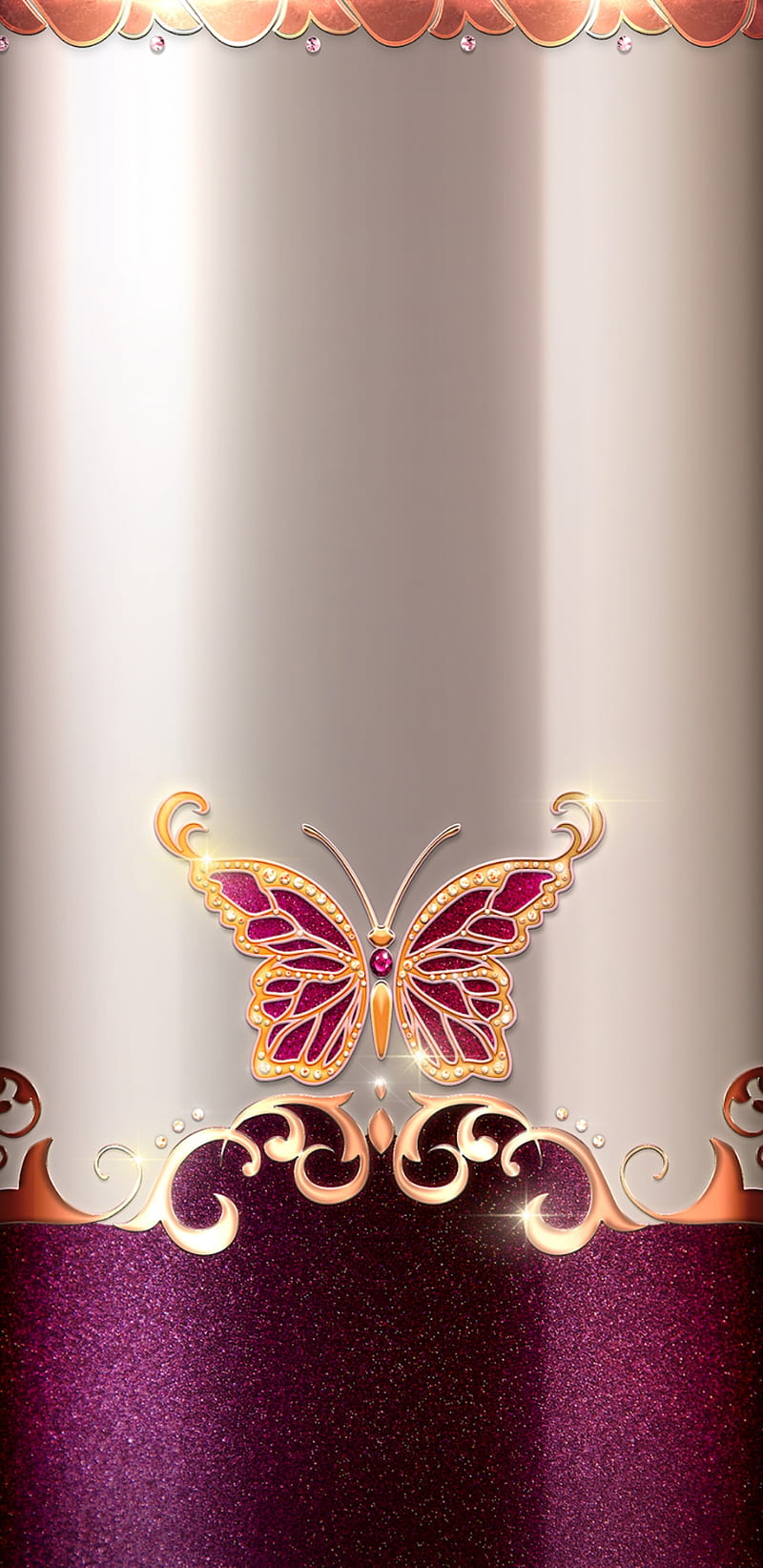 GoldButterfly, bonito, butterfly, girly, gold, pink, pretty, purple, sparkle, HD phone wallpaper