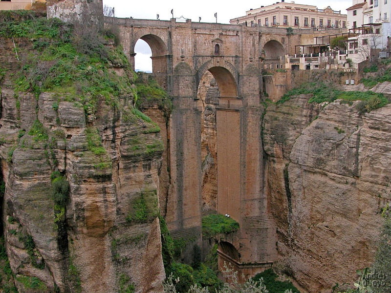 Cliffs_bridge_Ronda, architecture, city, rock, bridge, awesome, Spain, Ronda, HD wallpaper