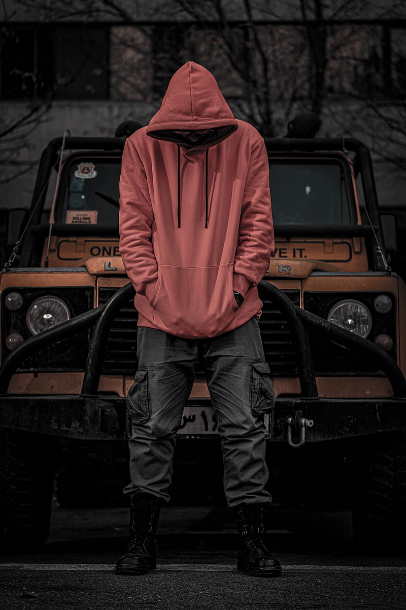 man, hood, hoodie, car, jeep, HD phone wallpaper
