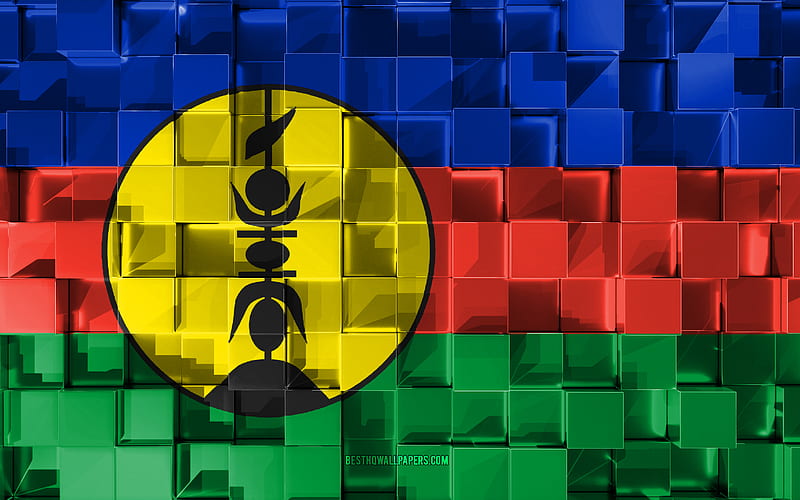 Flag of New Caledonia, 3d flag, 3d cubes texture, Flags of Oceania countries, 3d art, New Caledonia, Oceania, 3d texture, New Caledonia flag, HD wallpaper