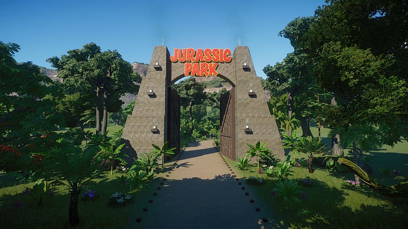 My FIRST Build! I Thought I'd Try My Hand At Building The Jurassic Park Entrance :) : R PlanetZoo, Jurassic Park Gate, HD wallpaper