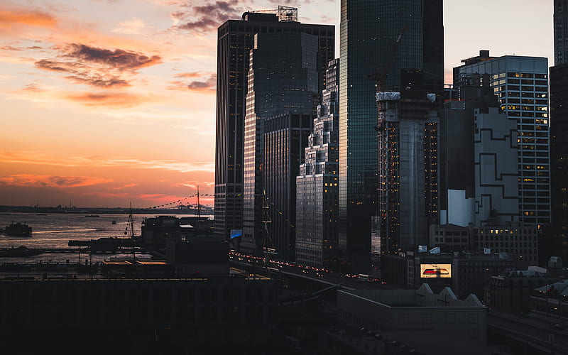 Manhattan, NYC, sunset, cityscapes, New York, USA, America, HD wallpaper