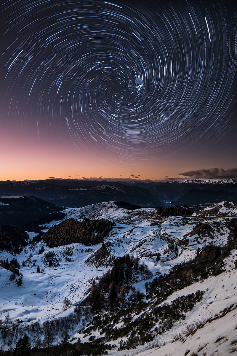 mountains, starry sky, night, peak, dolomites, italy, HD phone wallpaper