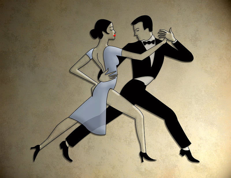 Tango, suit, dress, music, black, man, woman, young, girl, passion, dance, couple, blue, HD wallpaper