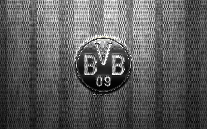 Borussia Dortmund, German football club, BVB, steel logo, emblem, gray metal background, Dortmund, Germany, Bundesliga, football, HD wallpaper
