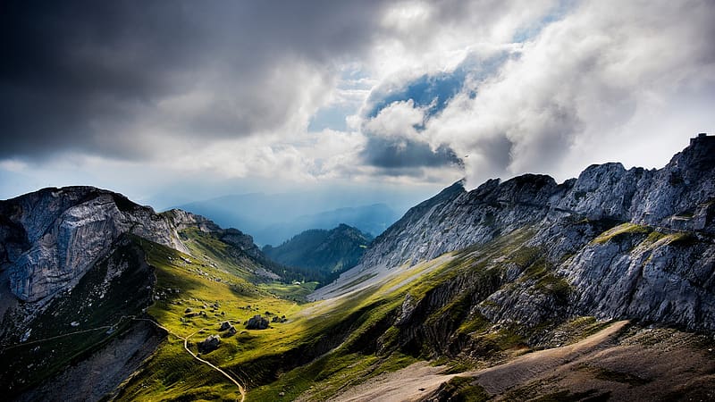 Mount Pilatus, Switzerland, clouds, landscape, rocks, alps, HD wallpaper