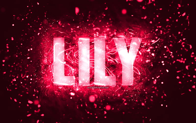 Happy Birtay Lily pink neon lights, Lily name, creative, Lily Happy Birtay, Lily Birtay, popular american female names, with Lily name, Lily, HD wallpaper
