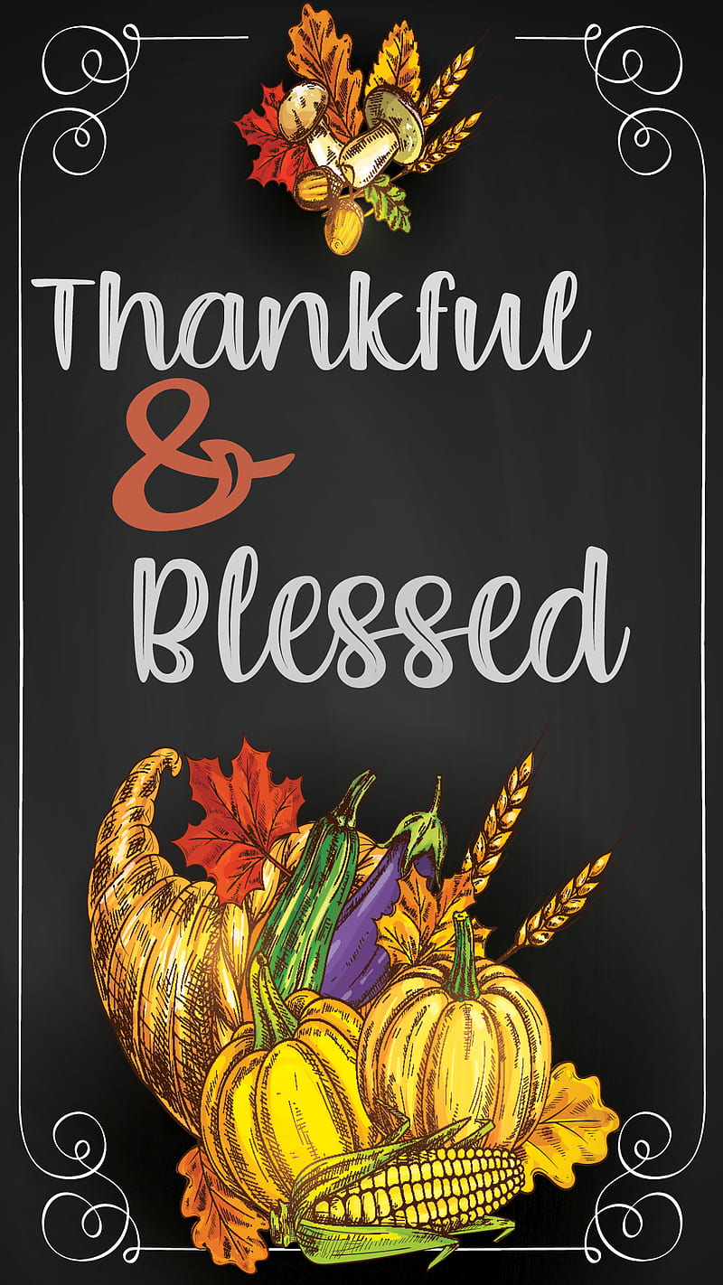 Thankful Blessed, autumn, cornucopia, fall, love, quotes, thanksgiving, time, you, HD phone wallpaper
