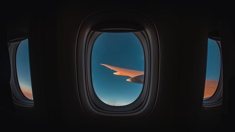 window, porthole, plane, wing, sky, flight, HD wallpaper