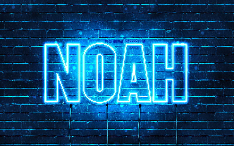 Noah with names, horizontal text, Noah name, blue neon lights, with Noah name, HD wallpaper