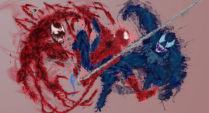 Spidey Venom And Carnage Artwork, spiderman, venom, carnage, artwork, superheroes, HD wallpaper