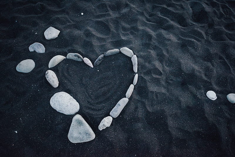 heart, stones, love, sand, HD wallpaper