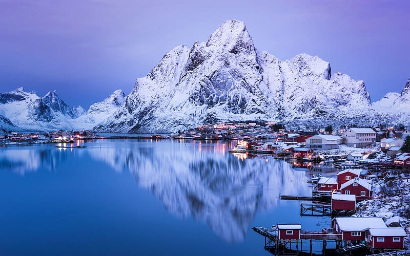 Fishing Port Winter Stillness Lofoten Norway, HD wallpaper