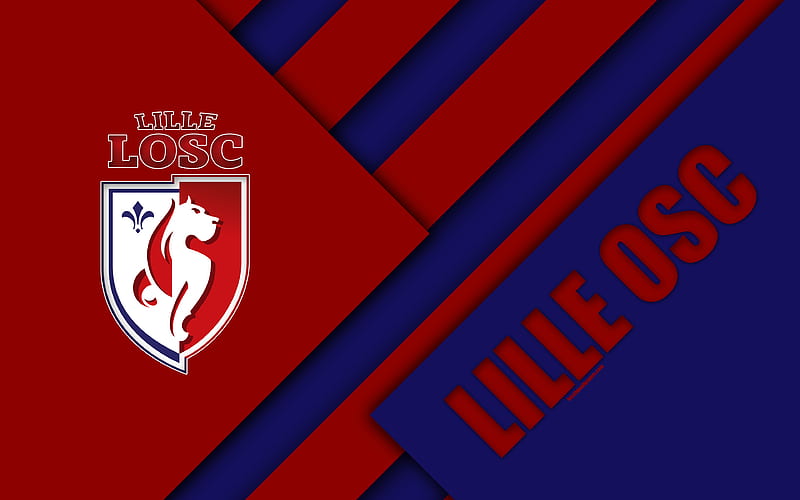 Lille OSC material design, red blue abstraction, Lille logo, French football club, Ligue 1, Lille, France, football, HD wallpaper