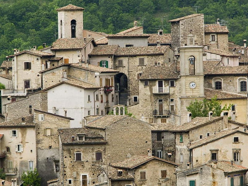 Scanno Abruzzo, , europe, graphy, city, stone, italy, graph, pic, houses, roofs, wall, trees, windows, central, HD wallpaper