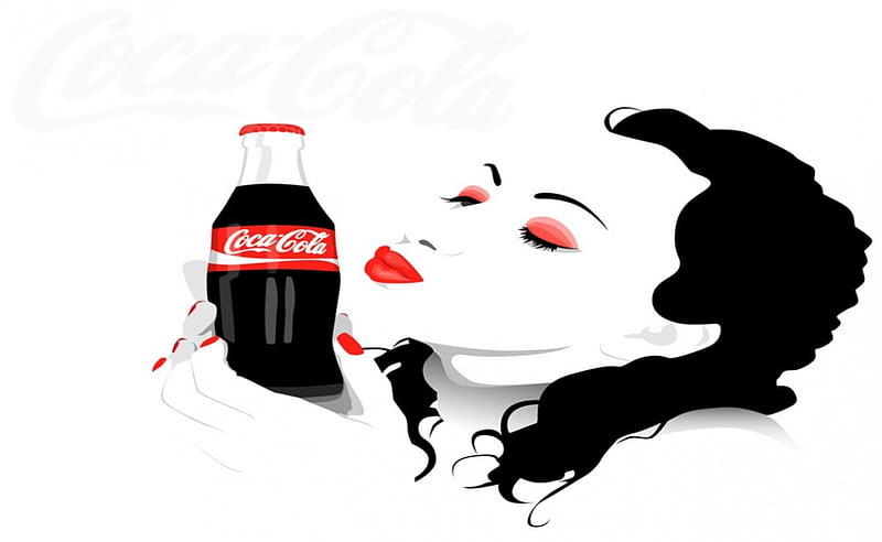 Coca Cola Kiss, red, art, coca cola, cool, black, color, bonito, HD wallpaper