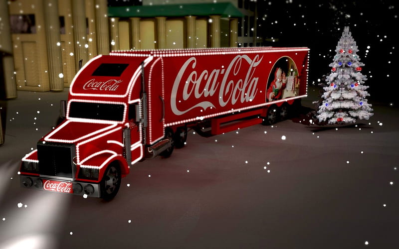 Coca Cola Christmas Truck, tree, truck, christmas, semi, HD wallpaper