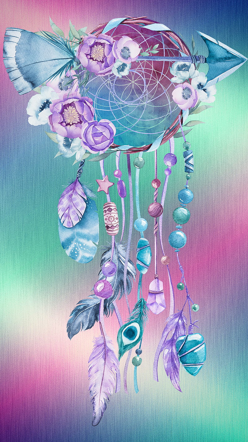 DreamCatcher, abstract, arrow, blue, colorful, floral, pink, purple, rainbow, super, HD phone wallpaper