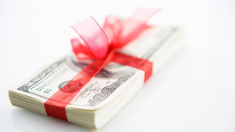 Tied With Red Ribbon, hundreds, money, one percenter, save, ribbon, firefox persona, gift, bucks, dollars, bank, HD wallpaper