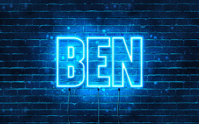 Ben with names, horizontal text, Ben name, blue neon lights, with Ben name, HD wallpaper