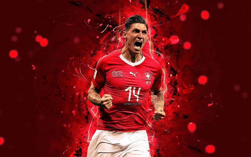 Steven Zuber, abstract art, Swissland National Team, fan art, Zuber, soccer, footballers, neon lights, Swiss football team, HD wallpaper