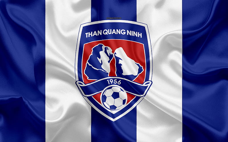 Than Quang Ninh FC logo, silk texture, Vietnamese football club, emblem, blue white silk flag, V-League 1, Kuangnin, Vietnam, football, HD wallpaper