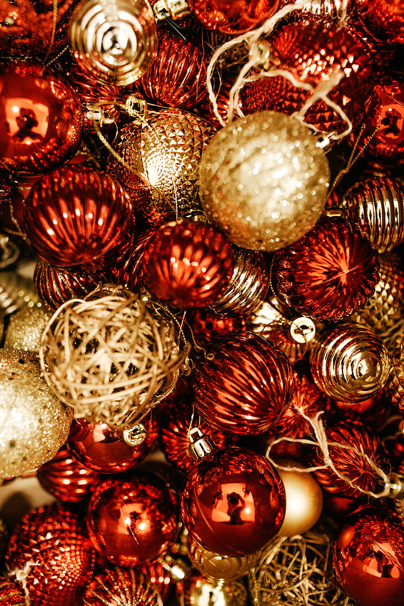 red and brown Christmas baubles, HD phone wallpaper