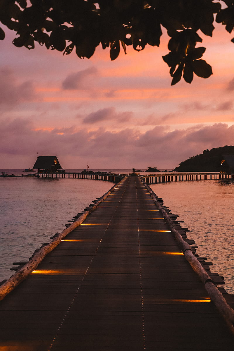 pier, sunset, sea, sky, HD phone wallpaper