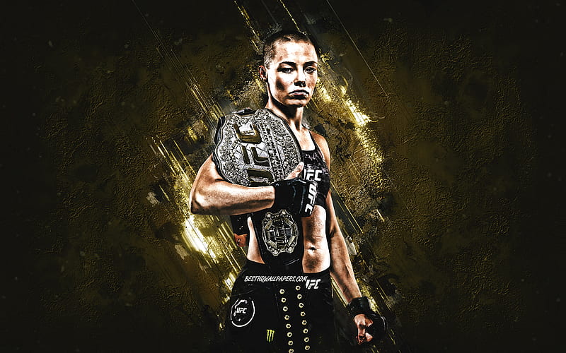 Rose Namajunas, American fighter, portrait, Ultimate Fighting Championship, USA, yellow stone background, UFC, HD wallpaper