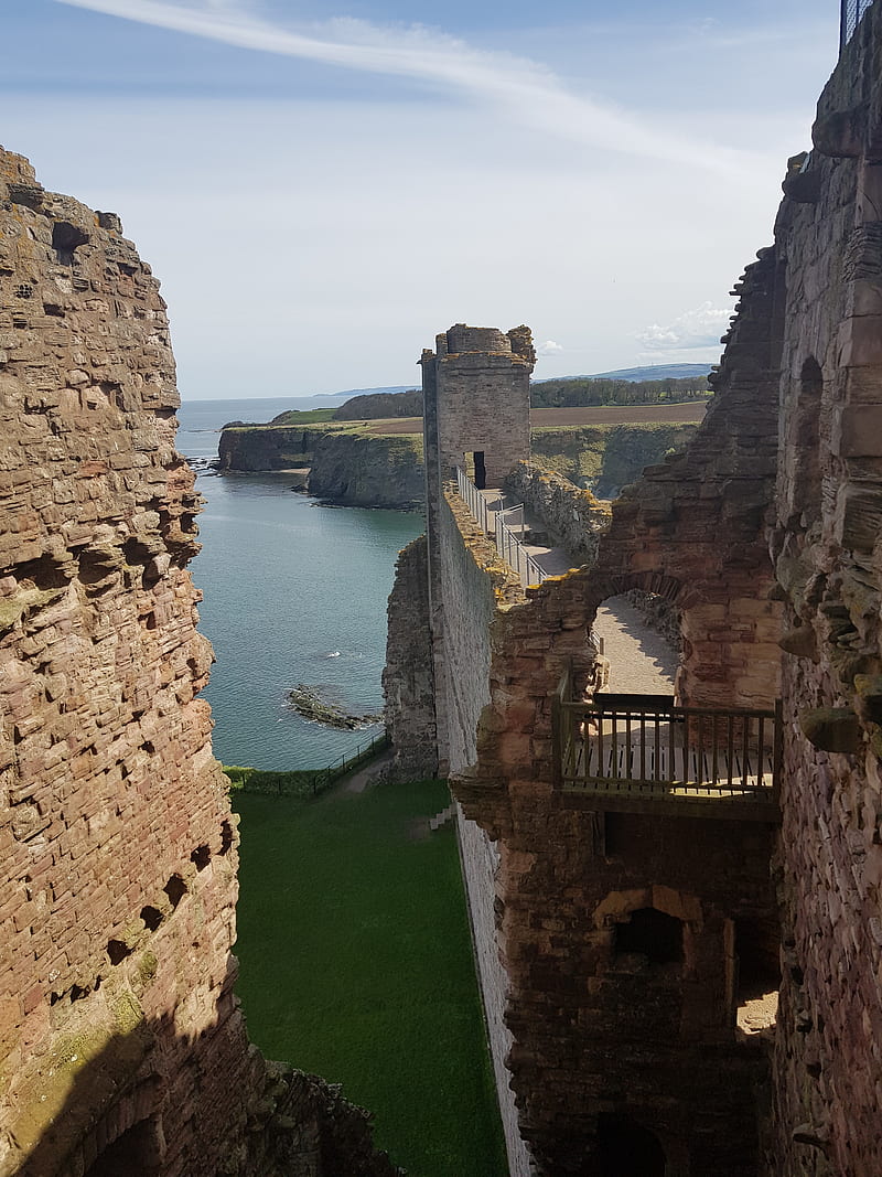 Castle, blue, castles, lake, ruins, scotland, view, HD phone wallpaper