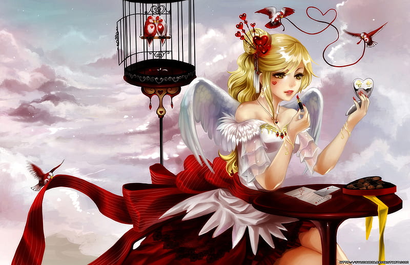 Cupid, chocolate, valentine, wing, lipstick, sweet, fantasy, love, anime,  anime girl, HD wallpaper | Peakpx