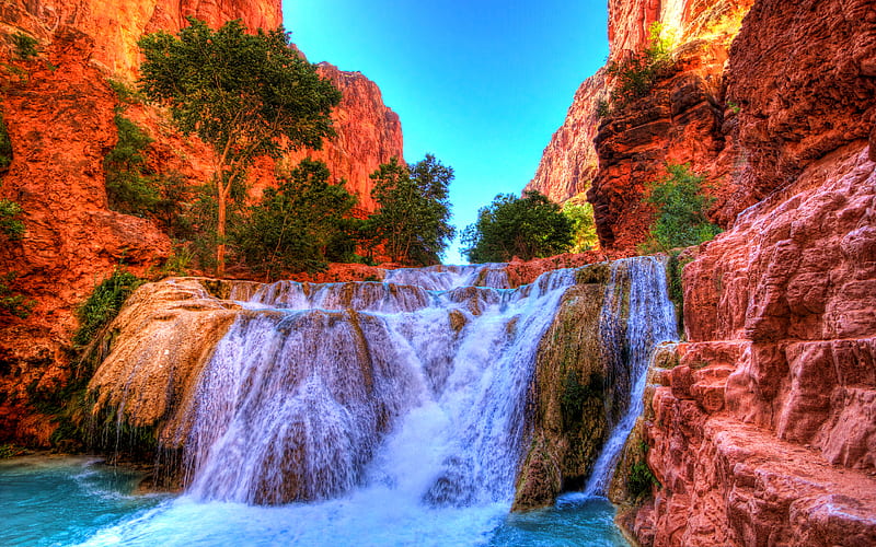 Beaver Falls, cliffs, mountains, summer, Grand Canyon National Park, Arizona, american landmarks, USA, America, beautiful nature, HD wallpaper