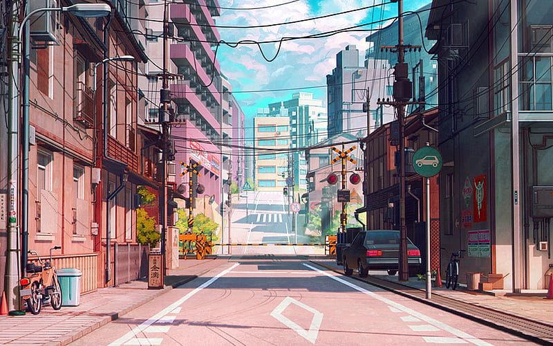 Bright anime city street illustration on Craiyon