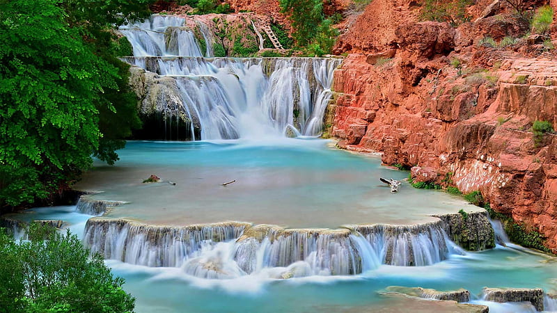 National Park Grand Canyon, Waterfall, Havasu Creek, USA, Cascade, HD wallpaper