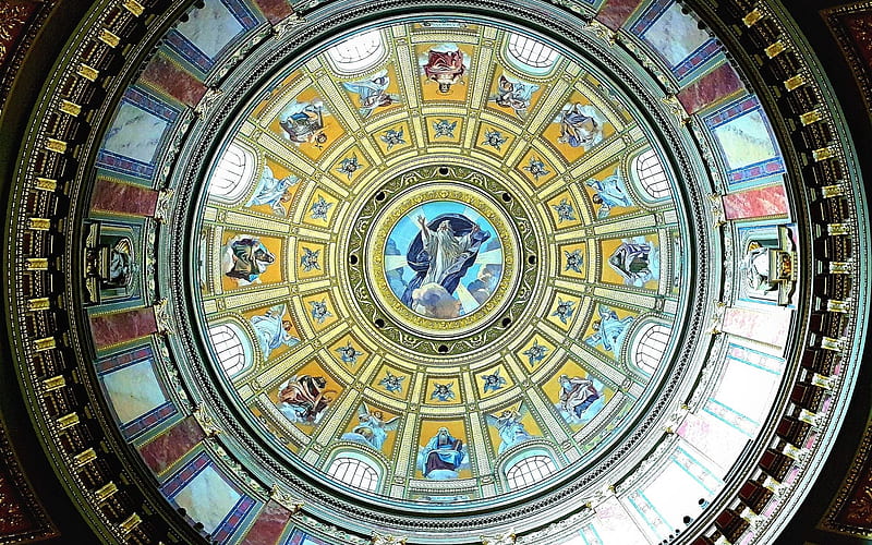 Tribunal of the King, dome, Hungary, church, Budapest, inside, HD wallpaper