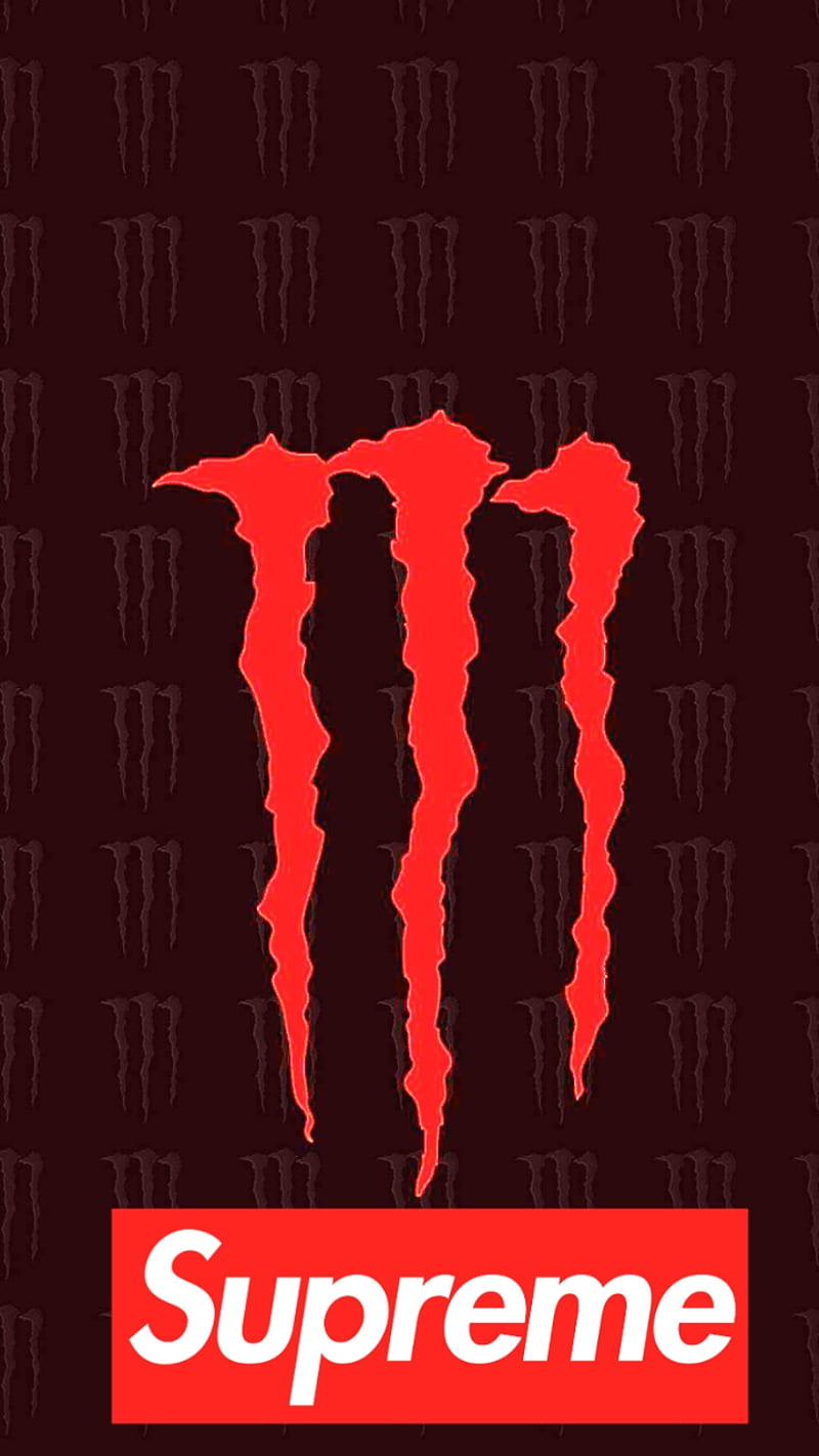 Monster Supreme, black, energy, logo, monster, monster energy, monsters, red, supreme, HD phone wallpaper