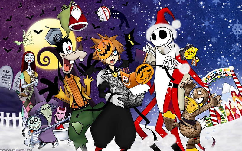 Kingdom Hearts~Halloween Town, a nightmare before christmas, anime, halloween town, kingdom hearts, disney, HD wallpaper