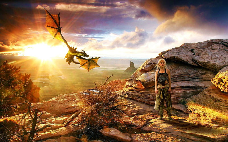 Khaleesi With Dragon Game Of Thrones, game-of-thrones, dragon, tv-shows, HD wallpaper