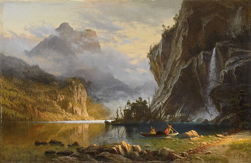 Spear Fishing, bierstadt, painting, art, paint, nature, HD wallpaper