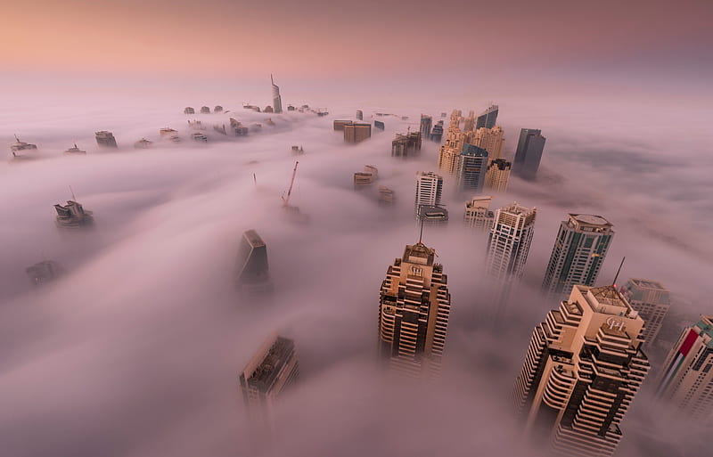 Cities, Dubai, City, Fog, United Arab Emirates, HD wallpaper