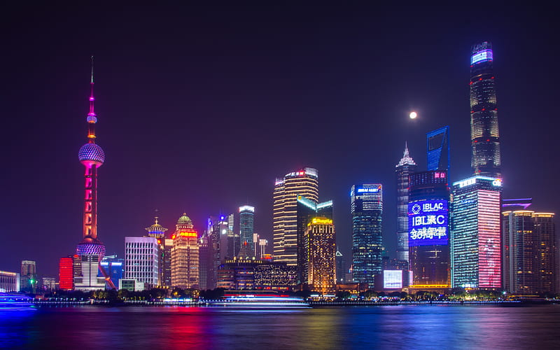 Shanghai, skyscrapers, panorama, nightscapes, modern buildings, China, Asia, HD wallpaper